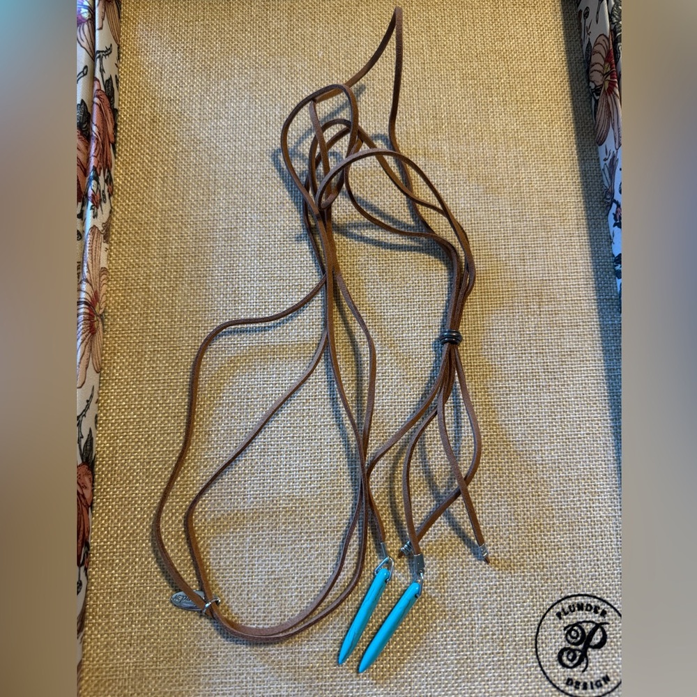 Plunder Brown Leather Necklace with Turquoise Accents